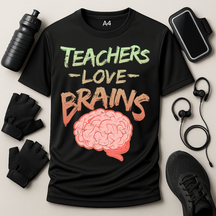Teacher Loves Brains Cooling Performance Crew T-Shirt