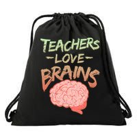 Teacher Loves Brains Drawstring Bag