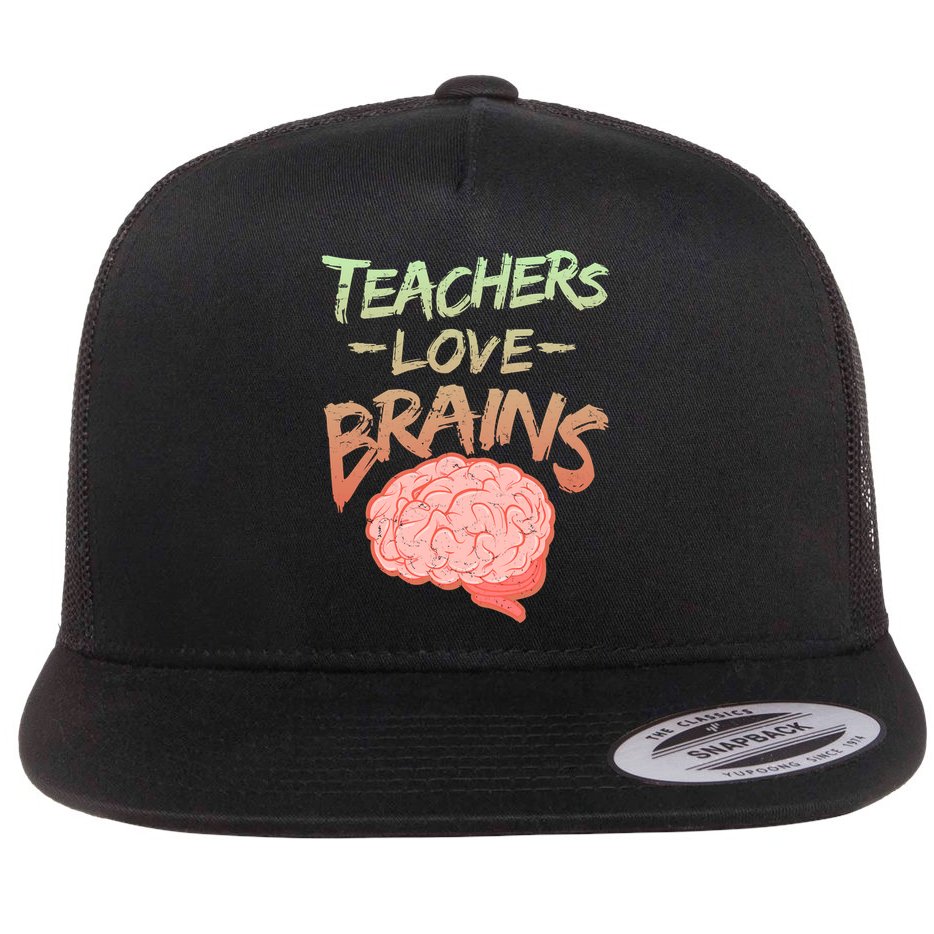 Teacher Loves Brains Flat Bill Trucker Hat
