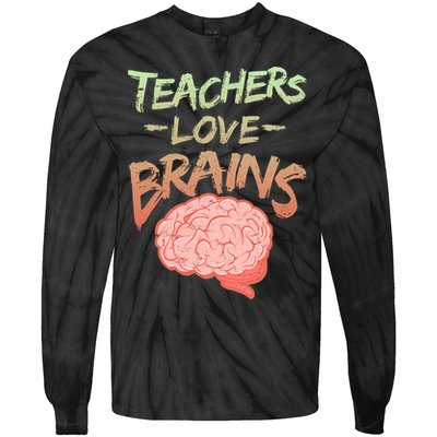 Teacher Loves Brains Tie-Dye Long Sleeve Shirt