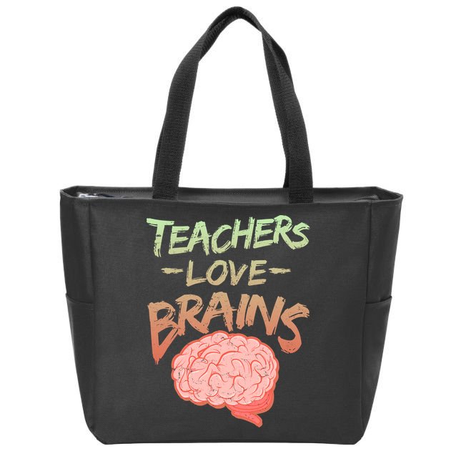 Teacher Loves Brains Zip Tote Bag