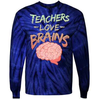 Teacher Loves Brains Tie-Dye Long Sleeve Shirt