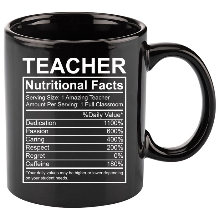 Teacher Nutritional Facts 11oz C Handle Ceramic Mug
