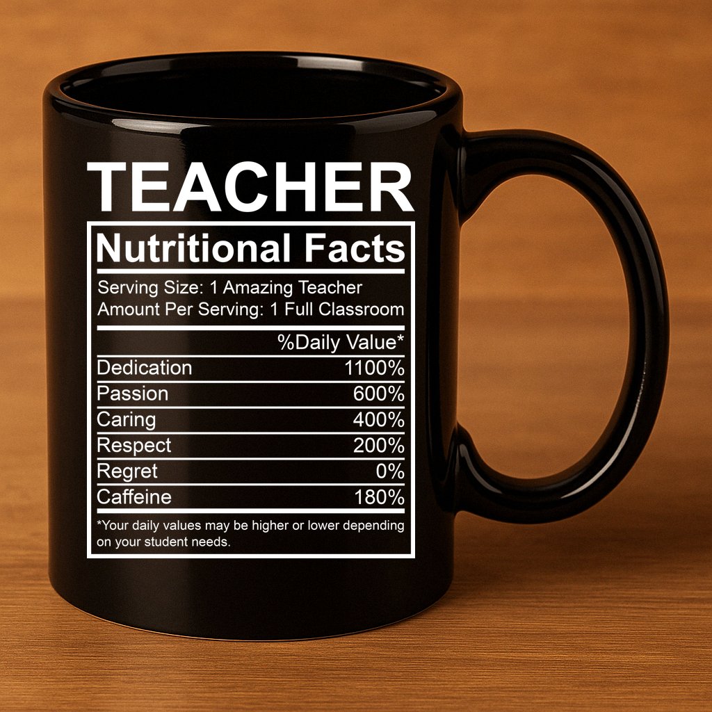 Teacher Nutritional Facts 11oz C Handle Ceramic Mug