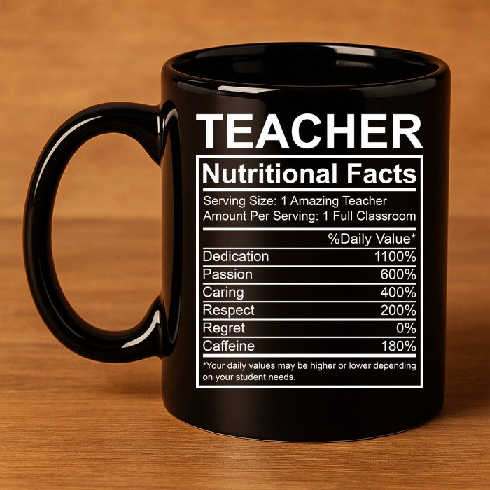 Teacher Nutritional Facts 11oz C Handle Ceramic Mug