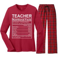 Teacher Nutritional Facts Women's Long Sleeve Flannel Pajama Set 