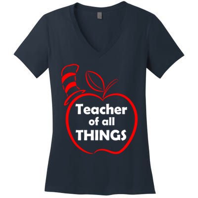 Teacher of All Things Apple Logo Women's V-Neck T-Shirt