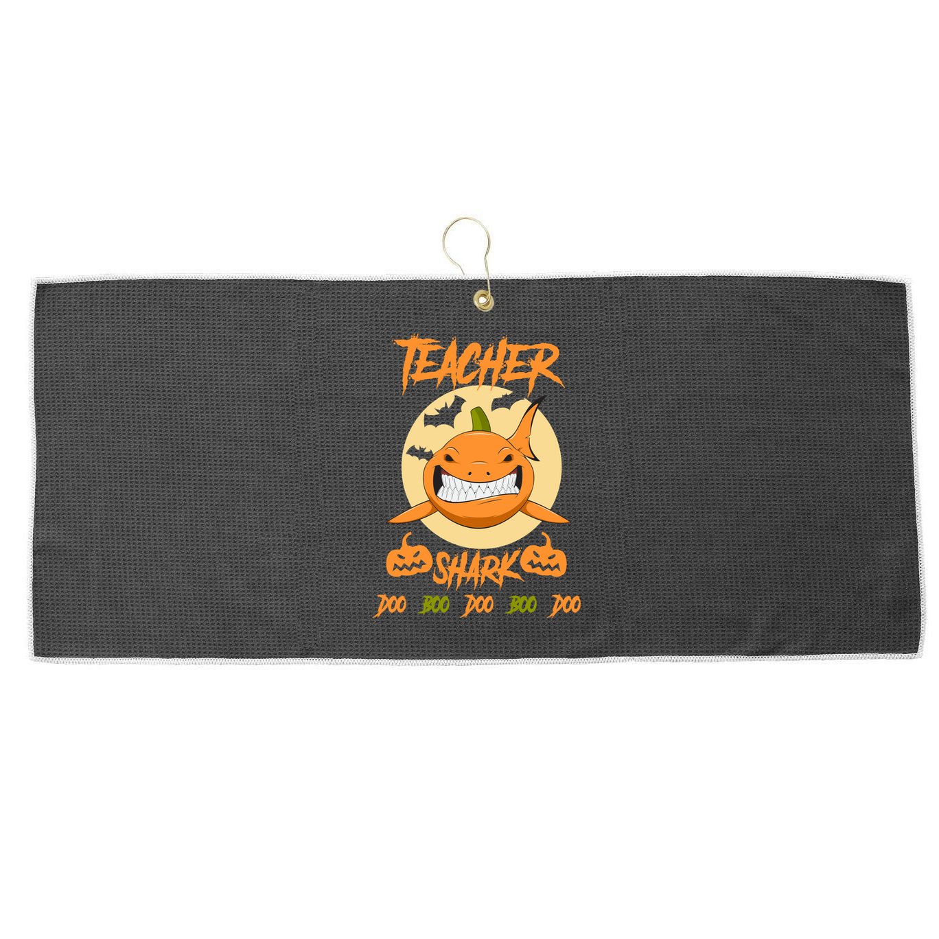 Teacher Shark Doo Boo Boo Pumpkin Halloween Large Microfiber Waffle Golf Towel