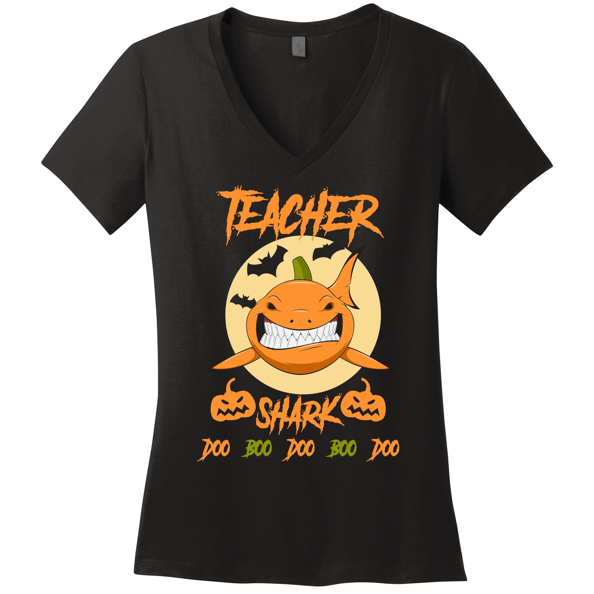 Teacher Shark Doo Boo Boo Pumpkin Halloween Women's V-Neck T-Shirt