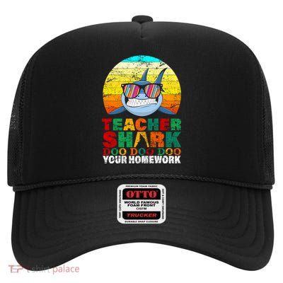 Teacher Shark Doo Doo Doo Your Homework High Crown Mesh Back Trucker Hat