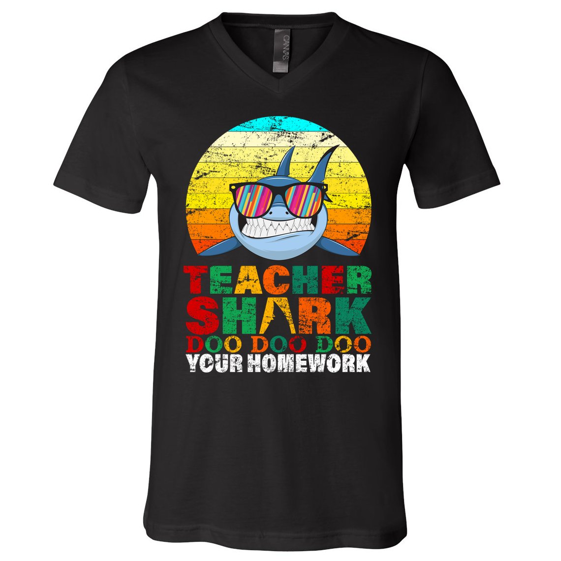 Teacher Shark Doo Doo Doo Your Homework V-Neck T-Shirt