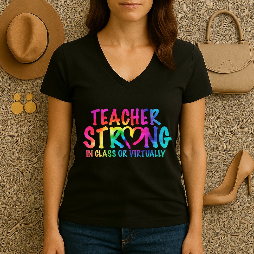 Teacher Strong In Class Or Virtually Women's V-Neck T-Shirt