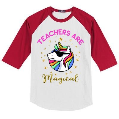 Teachers are Magical Funny Unicorn Kids Colorblock Raglan Jersey