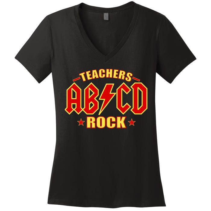 Teachers ROCK AB v CD ABCD Women's V-Neck T-Shirt