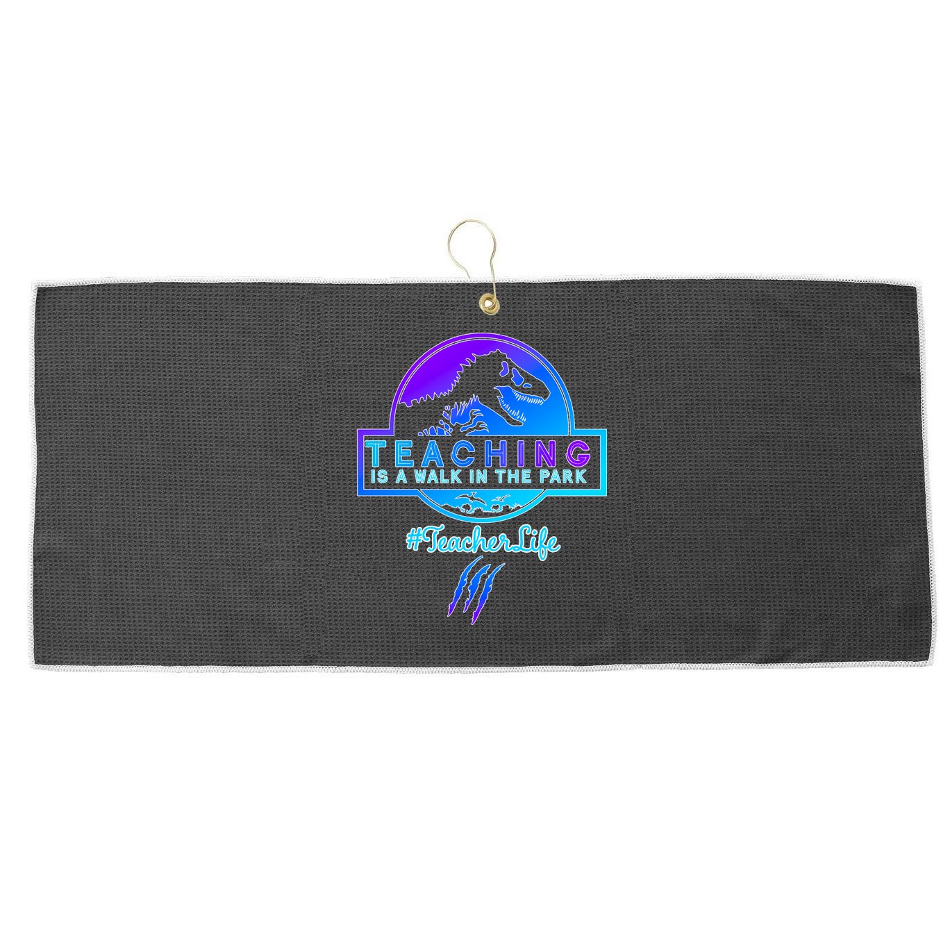 Teaching Is A Walk In Park Jurassic Teacher Large Microfiber Waffle Golf Towel