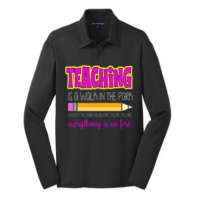 Teaching Is A Walk In The Park Silk Touch Performance Long Sleeve Polo