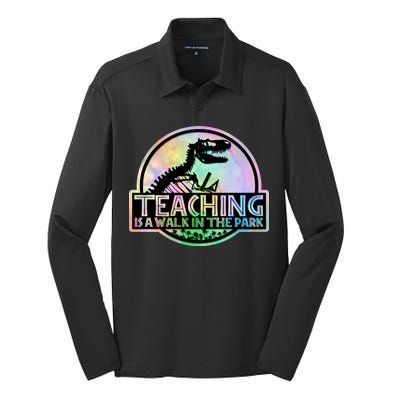 Teaching Is A Walk In The Park Funny Teacher Silk Touch Performance Long Sleeve Polo