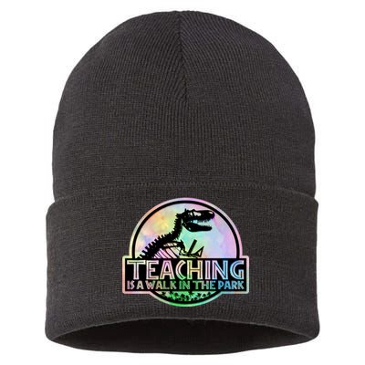 Teaching Is A Walk In The Park Funny Teacher Sustainable Knit Beanie