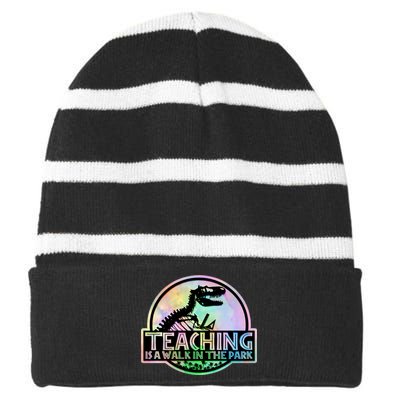 Teaching Is A Walk In The Park Funny Teacher Striped Beanie with Solid Band