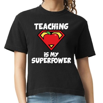 Teaching Is My Superpower Apple Crest Comfort Colors Boxy T-Shirt