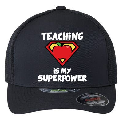 Teaching Is My Superpower Apple Crest Flexfit Unipanel Trucker Cap