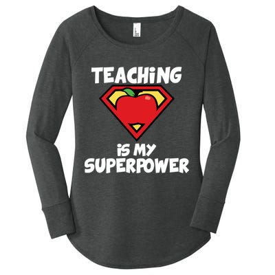 Teaching Is My Superpower Apple Crest Women's Perfect Tri Tunic Long Sleeve Shirt