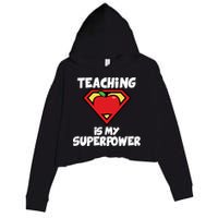 Teaching Is My Superpower Apple Crest Crop Fleece Hoodie