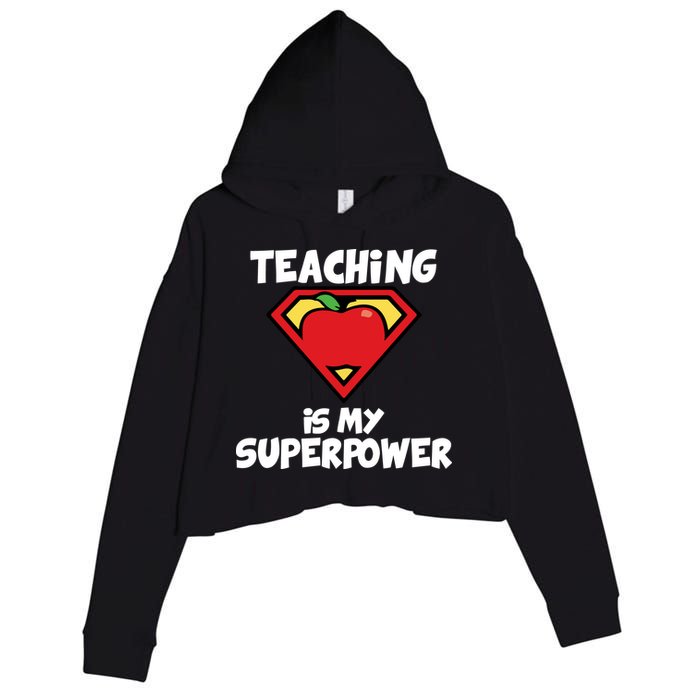 Teaching Is My Superpower Apple Crest Crop Fleece Hoodie