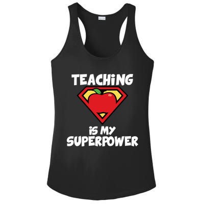 Teaching Is My Superpower Apple Crest Ladies PosiCharge Competitor Racerback Tank