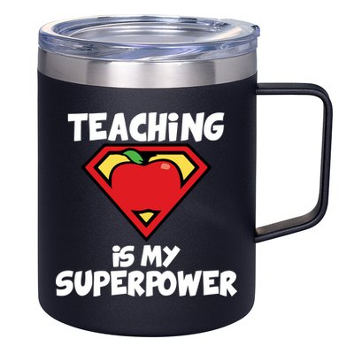 Teaching Is My Superpower Apple Crest 12oz Stainless Steel Coffee Mug