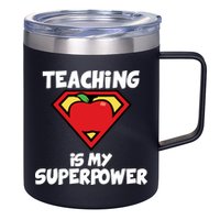 Teaching Is My Superpower Apple Crest 12oz Stainless Steel Coffee Mug