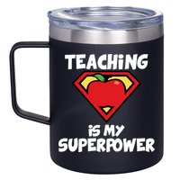 Teaching Is My Superpower Apple Crest 12oz Stainless Steel Coffee Mug