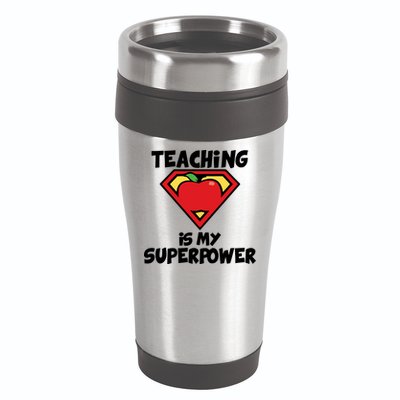 Teaching Is My Superpower Apple Crest 16oz Travel Tumbler