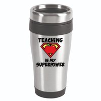 Teaching Is My Superpower Apple Crest 16oz Travel Tumbler