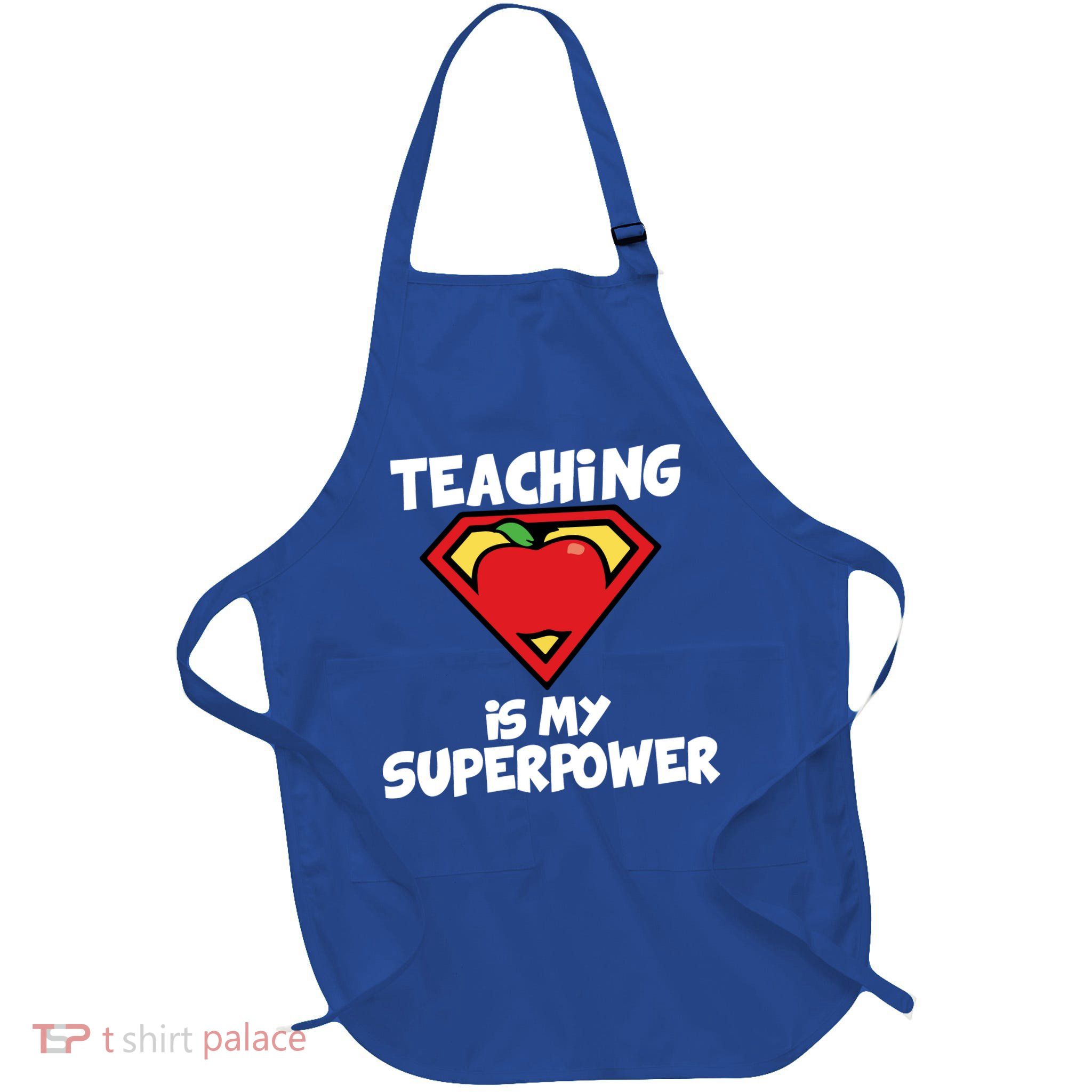 Teaching Is My Superpower Apple Crest Full-Length Apron With Pockets