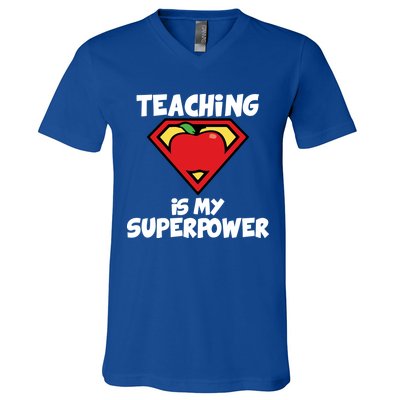 Teaching Is My Superpower Apple Crest V-Neck T-Shirt