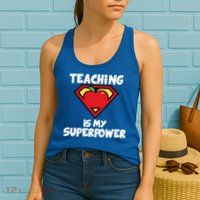 Teaching Is My Superpower Apple Crest Womens Tank Top