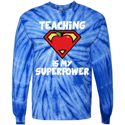 Teaching Is My Superpower Apple Crest Tie-Dye Long Sleeve Shirt