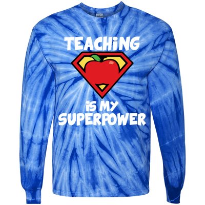 Teaching Is My Superpower Apple Crest Tie-Dye Long Sleeve Shirt