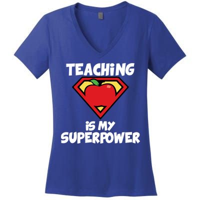 Teaching Is My Superpower Apple Crest Women's V-Neck T-Shirt