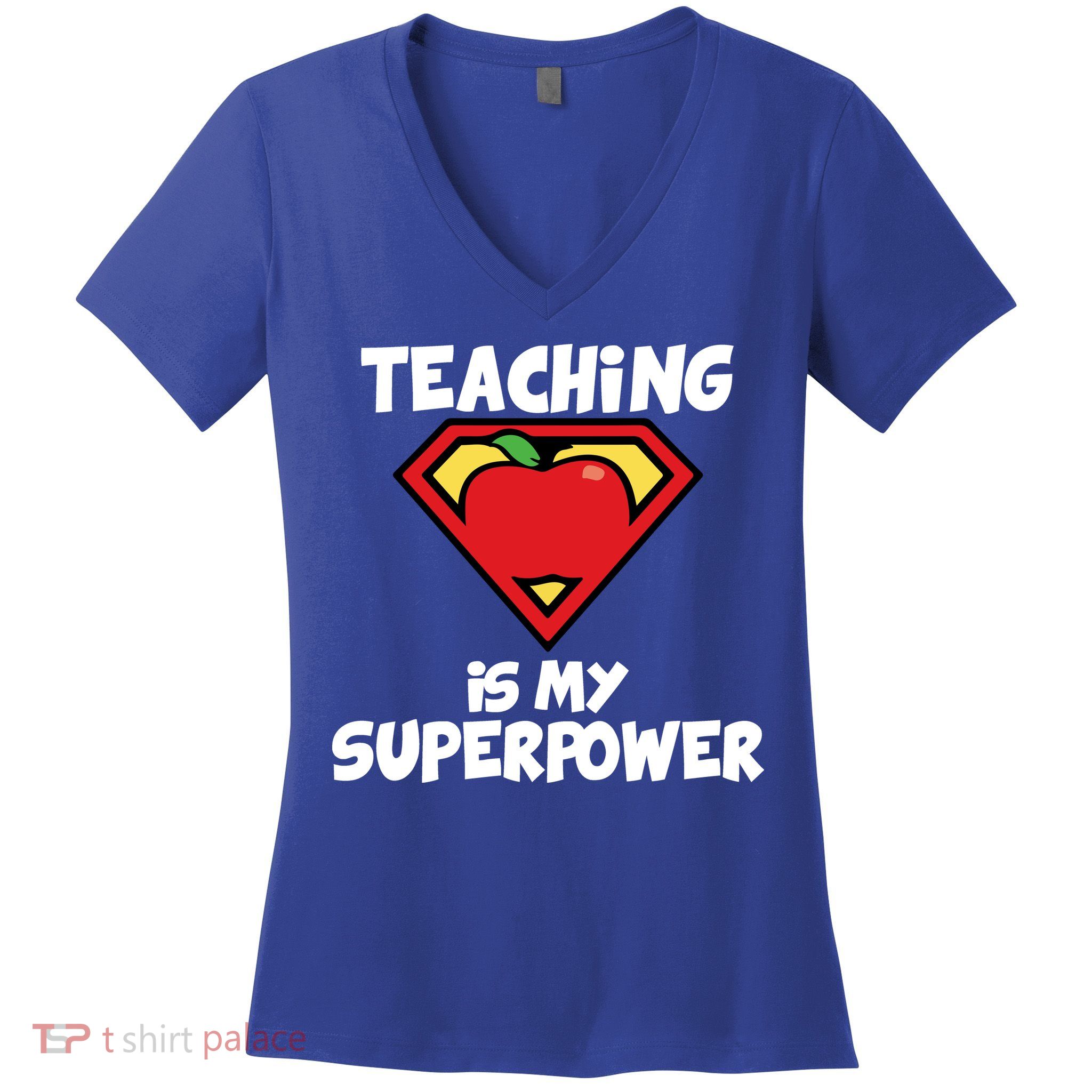 Teaching Is My Superpower Apple Crest Women's V-Neck T-Shirt