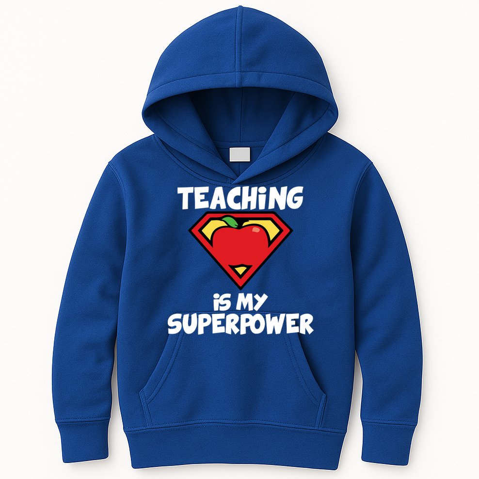 Teaching Is My Superpower Apple Crest Kids Hoodie