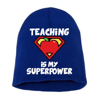 Teaching Is My Superpower Apple Crest Short Acrylic Beanie