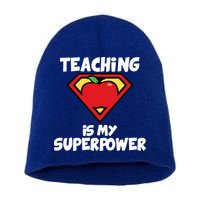 Teaching Is My Superpower Apple Crest Short Acrylic Beanie