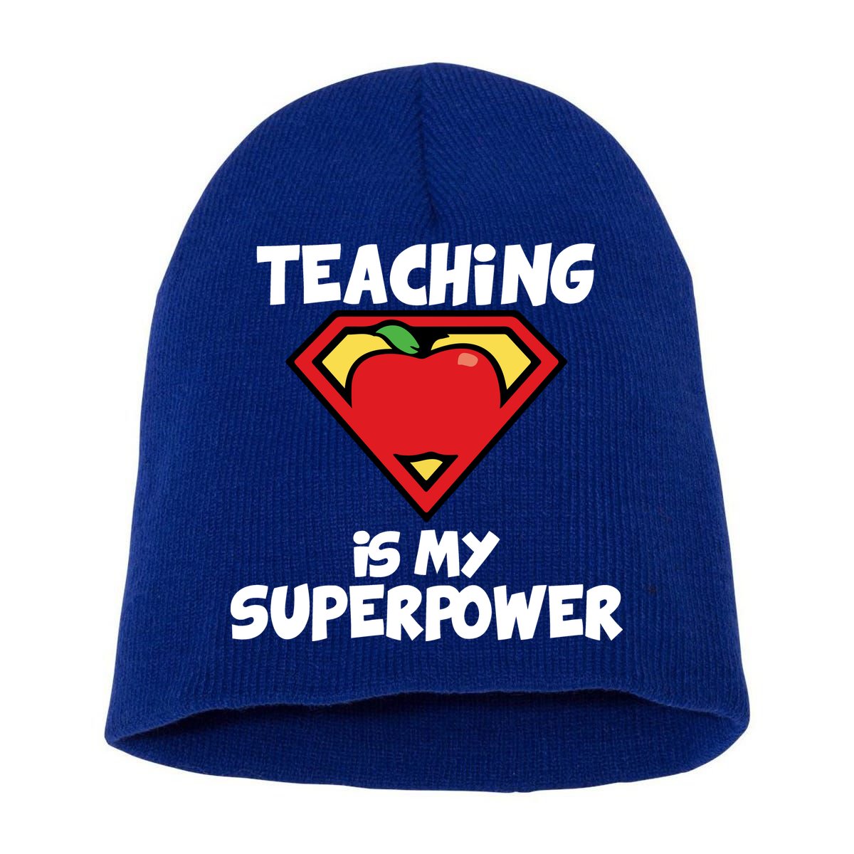 Teaching Is My Superpower Apple Crest Short Acrylic Beanie
