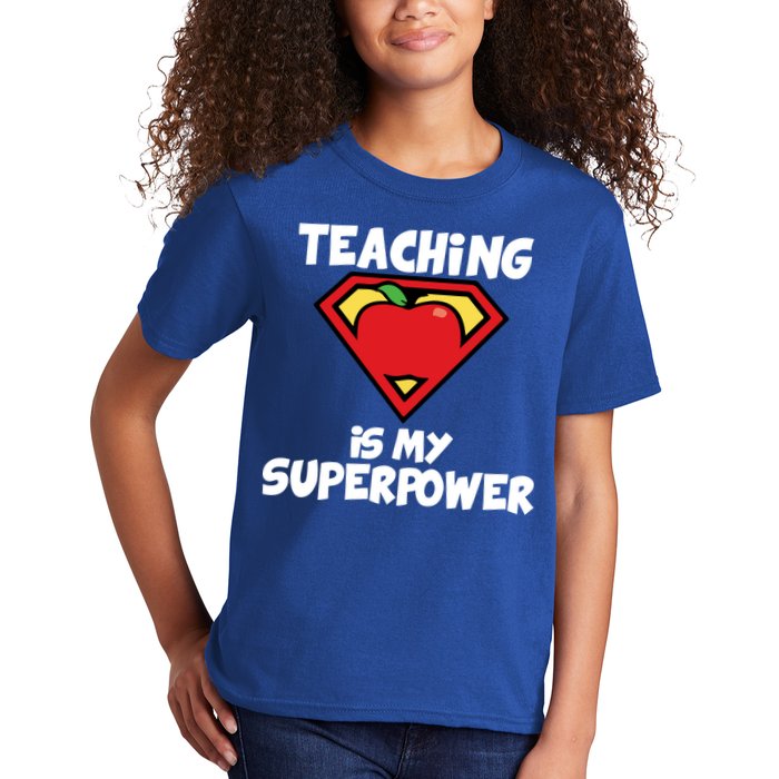 Teaching Is My Superpower Apple Crest Kids T-Shirt