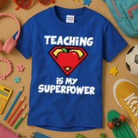 Teaching Is My Superpower Apple Crest Kids T-Shirt