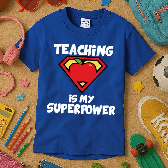 Teaching Is My Superpower Apple Crest Kids T-Shirt