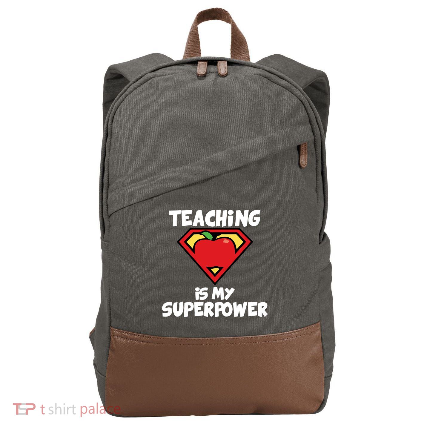 Teaching Is My Superpower Apple Crest Cotton Canvas Backpack