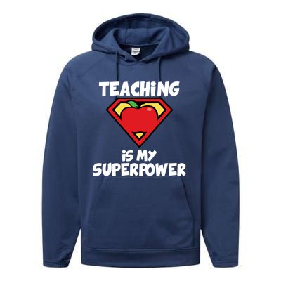 Teaching Is My Superpower Apple Crest Performance Fleece Hoodie